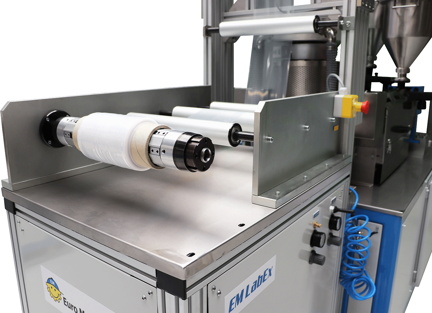 Winder roll-up on the EM LabEx lab extruder quality air shafts
