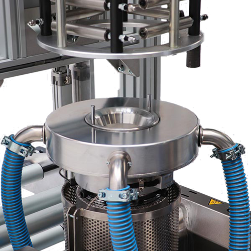 Lab extruder test many formula - see the properties of the film. Lab extruder die head. Blown film - test PE of many formula.